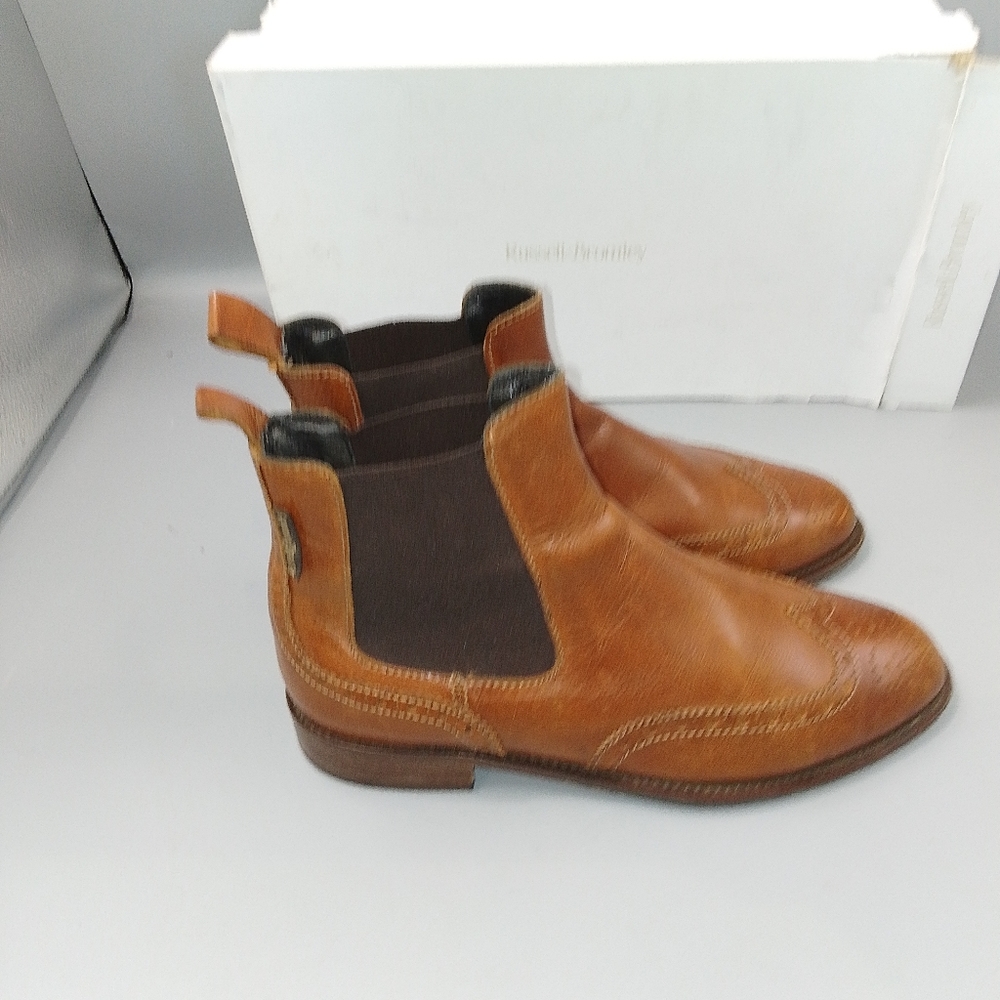 Size UK 3.5 EU 36.5 Russell & Bromley 'Cadogan' Brown Tan Brogue Chelsea Boots - Picture 7 of 9
